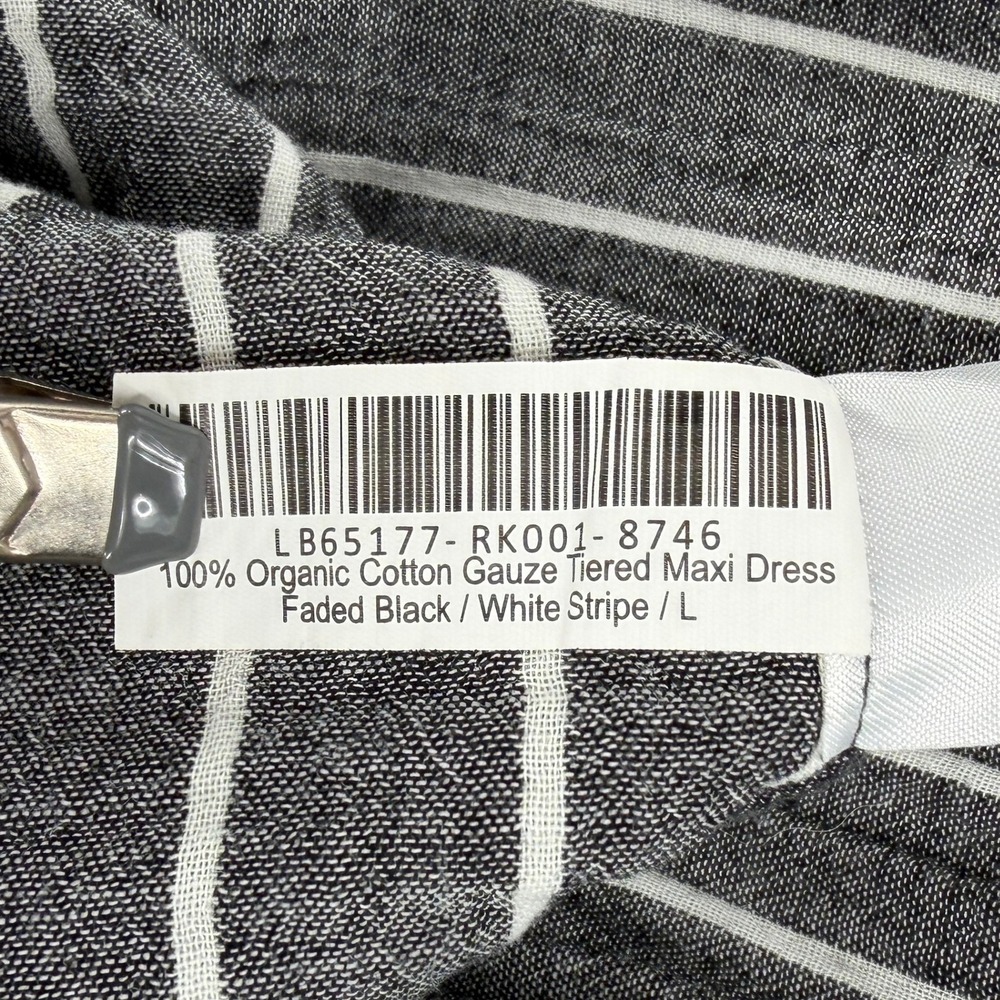 QUINCE Organic Cotton Gauze Maxi Dress Large Black Striped Tiered Sleeveless - Picture 11 of 16